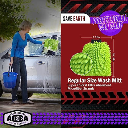 AIDEA Car Wash Mitt Microfiber-2PK, Car Wash Brush, Green, 7.12''X10.14'' | Scratch Free Lint Free, Premium Chenille Microfiber Mitt, Car Cleaning Supplies, Regular Size - color: Green, size: 2PK-7.12''X10.14''