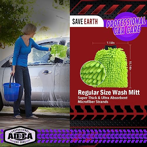 AIDEA Car Wash Mitt Microfiber, 2PK, Car Wash Brush, 7.12''X10.14'' | Scratch Free Lint-Free, Premium Chenille Microfiber Mitt, Regular Size, Green & Blue - color: Green Blue, size: 2PK-7.12''X10.14''