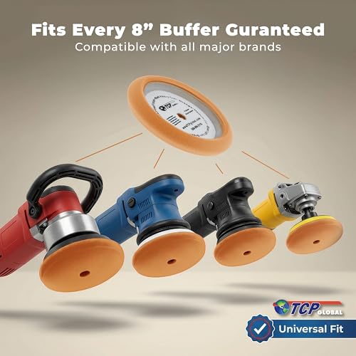 TCP Global 8" Orange Foam Buffing Pad Extra Coarse Cutting Polish Hook and Loop Backing - Buffing Pad for Automotive, Marine, Truck, RV & Compound Cutting - color: Yellow