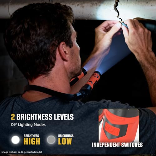 CLAKAP LED Neck Light, 800Lumens Rechargeable Neck Flashlight with Magnetic Base, Detachable Neck Work Light with 2 Small Flashlights, Neck Work Lamp for Repair Mechanics Reading Gift for Men&Women