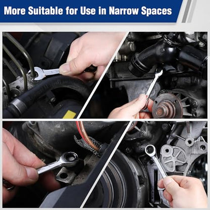 WORKPRO 12-piece Stubby Ratcheting Wrench Set, Metric 8-19mm, 72-Tooth, Cr-V Steel, Small Ratchet Combination Wrenches Set with Premium Storage Case