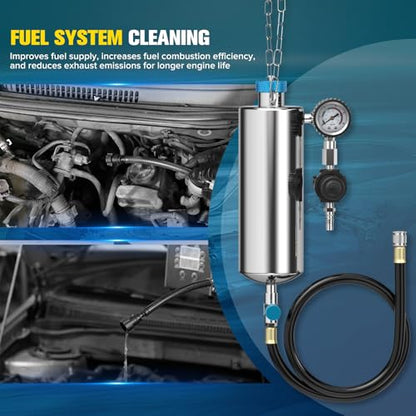PLAYOCCAR Fuel Injector Cleaner Kit 1000ML 150PSI Non-Dismantling 21PC | For Gasoline Injector, Pressure Regulator & Intake System, 21-Piece Adapter Set, Efficient Fuel System Cleaning Tool