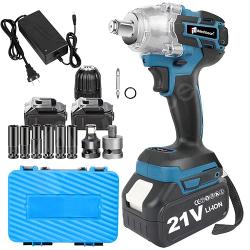Cordless Impact Wrench 1/2 Inch,21V Brushless Impact Gun with 2 Pack 6.0Ah Battery and Fast Charger,550N.m 3000RPM High Torque Repair And Installation Tools,Impact Wrench with 6 Size Sockets Set