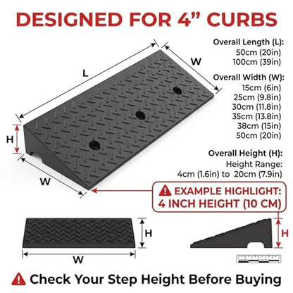 Curb Ramp, Heavy Duty Rubber Curb Ramp for Driveway, Non-Slip Threshold Ramp for Garage, Sidewalk, and Shed, High Load Capacity for Low Profile Vehicles(L39×W7×H3.5in) - size: L39×W7×H3.5in