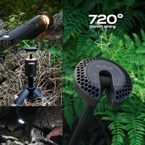 Outask Camping Light Telescopic, Collapsible Magnetic Camping Lantern with 12000mAh Battery, Telescoping IPX6/IPX7 Waterproof Flashlights, Camping Lamp for Emergency, Camping, Hiking - color: Black