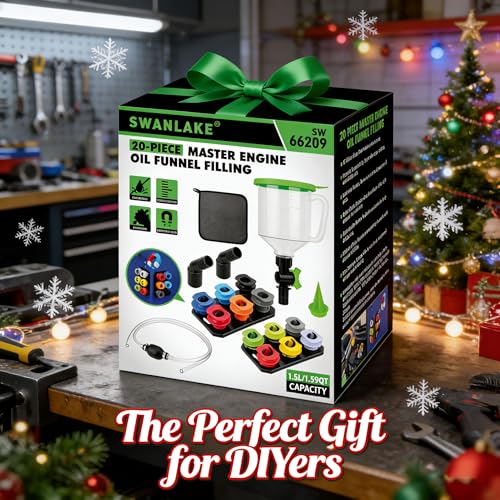 20-Piece Engine Oil Funnel Kit, 1.59QT/1.5L Oil Funnel Set with 12 Adapters, Siphon Hose Pump, Towel, Elbow Fitting, Arrow Screen and Magnetic Storage Hooks Tray, Compatible with GM/Ford/BMW/Audi Etc. - color: Multi-Color