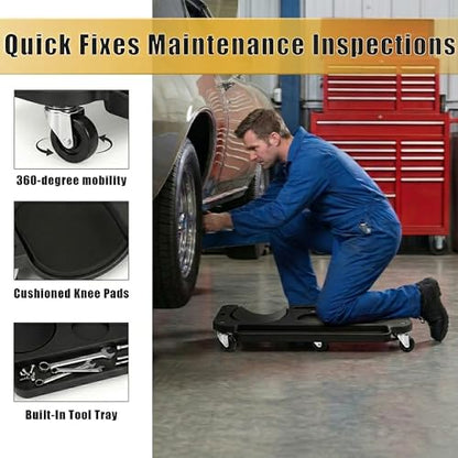Rolling Knee Creeper/Pads with Swivel Castors, Tool Tray, High-Impact Frame | Built-in Tool Tray; Cushioned Pads; ABS Frame; Applications(Auto Shop/Workshop/Flooring/Painting/Landscaping)