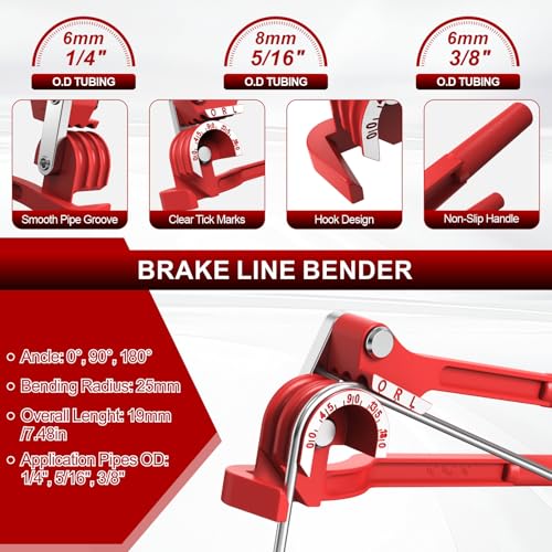 26PCS 3/16" Brake Line Kit, 25FT Zinc-Plated Brake Lines for Auto Repair | 25FT Lines+16 Brass Fittings+2 Unions+4 Nuts+Brake Line Bender+Single Flaring Tool+Cutter for Car Truck SUV Brake Systems