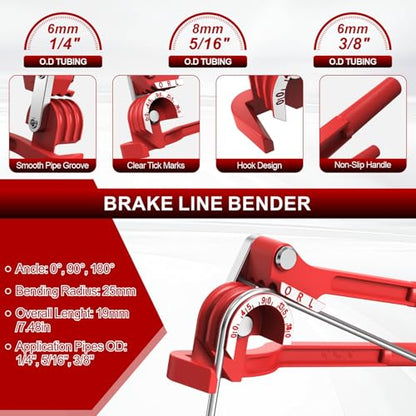 26PCS 3/16" Brake Line Kit, 25FT Zinc-Plated Brake Lines for Auto Repair | 25FT Lines+16 Brass Fittings+2 Unions+4 Nuts+Brake Line Bender+Single Flaring Tool+Cutter for Car Truck SUV Brake Systems