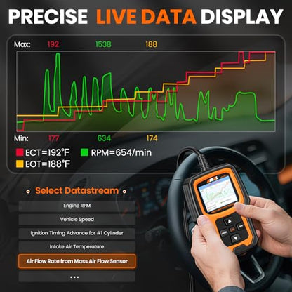ANCEL AD410 PRO OBD2 Scanner and Battery Tester, 2-in-1 Car Diagnostic Tool, Check Engine Light, EVAP Test, Live Data, 12V Battery Analyzer with Cranking & Charging System Test for Car Motorcycle - color: yellow