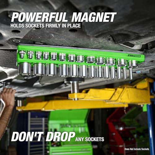 OEMTOOLS 22485 3-Pc Magnetic Socket Organizer, SAE Magnetic Socket Holder, Socket Holders for 68 Deep and Shallow Sockets, Socket Holders 1/4, 3/8, 1/2 Inch Sizes - style: 3Pc Green