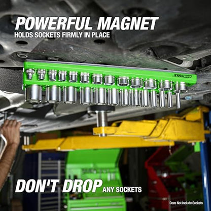 OEMTOOLS 6-Pc Metric & SAE Magnetic Socket Tray Set Holds 143 Sockets | Magnetic Socket Organizer Tray, Non-Marring Rubberized Base, Clearly Marked Sizes, 1/4, 3/8, 1/2 Inch Sockets - style: Green and Blue