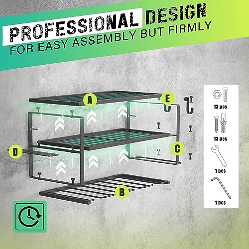 SUNALLY 3-Tier Heavy Duty Steel Power Tool Organizer, Matte Black, 3 Layers Tool Rack Cordless Drill, Floating Shelf Wall Mounted, 4 Drill Holders - style: 8 Drill Holders A