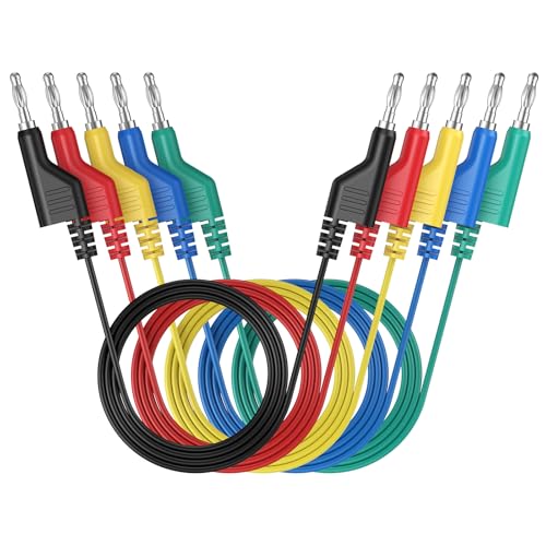 5PCS Banana Plug Test Leads,4mm Stackable,1M Silicone Cables,1000V 15A | 5 Colors, Pure Copper, Flexible Silicone, Stackable 4mm Plugs, for Multimeter, Lab, Power Supply & Circuit Testing