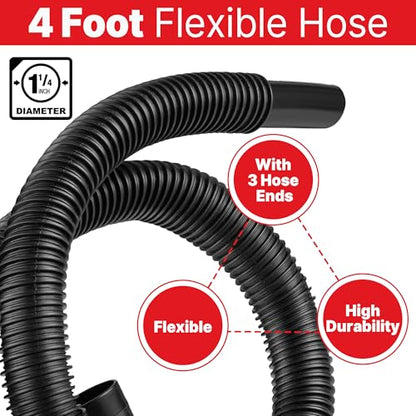 Shop-Vac 9056400 Dust Collection Hose Kit, 4 Ft x 1-1/4 Inch Flexible Vacuum Hose with 3 Adapters, Compatible with Wet/Dry Shop Vacuums & Power Tools