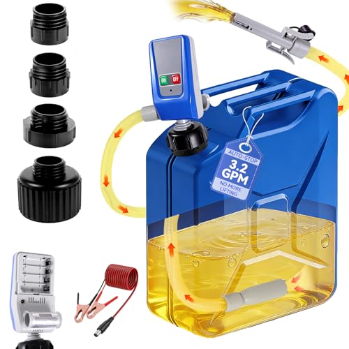 SINCEHOLY Electric Fuel Transfer Pump with Auto-Stop, 3.2 GPM Electric Gas Can Pumps, Battery/12V DC Powered, 4 Size Adapters, Leak-Proof Gasoline Diesel Kerosene Siphon Pump for Cars, Mowers, Boats