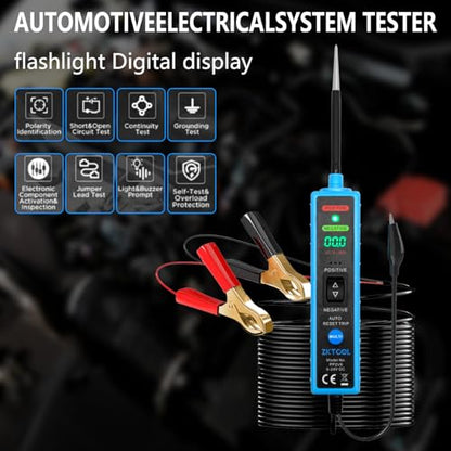 ZKTOOL 6-24V Digital LED Display Power Circuit Probe Tester Kit,Automotive Electrical System Tester,Car Circuit Tester, Short Circuit/Voltage Tester, Polarity Identify, Test Light,with Packaging Box