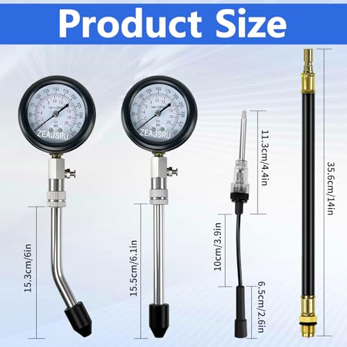 Compression Tester with Spark Plug Tester, Automotive Engine Compression Tester Kit for Car and Motorcycle, 300 PSI Cylinder Pressure Gauge with Adapters