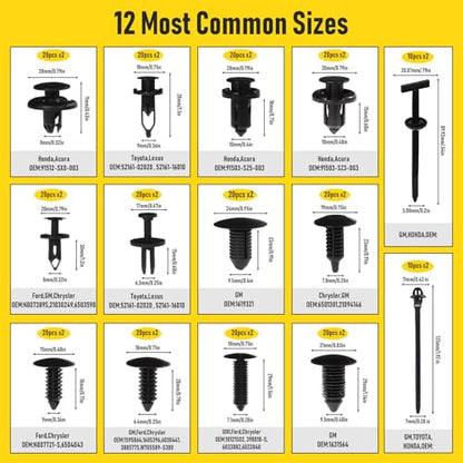 2Sets 260PCS Car Bumper Retainer Clips Kit - Auto Plastic Rivets & Push Fasteners Set, Most Popular Sizes for Door Trim, Panel, Fender - Compatible with GM, Ford, Toyota, Honda, Chrysler - size: 2X260pcs+5tool