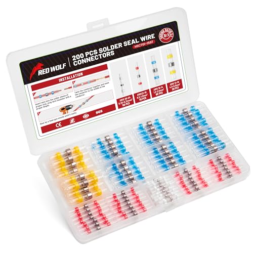 RED WOLF 200 PCS Solder Seal Wire Connector Kit 26-10 Gauge AWG, Self Soldering Wire Heat Shrink Butt Splice Waterproof Insulated Electrical Joint Wire Terminals for Marine Automotive Boat Truck