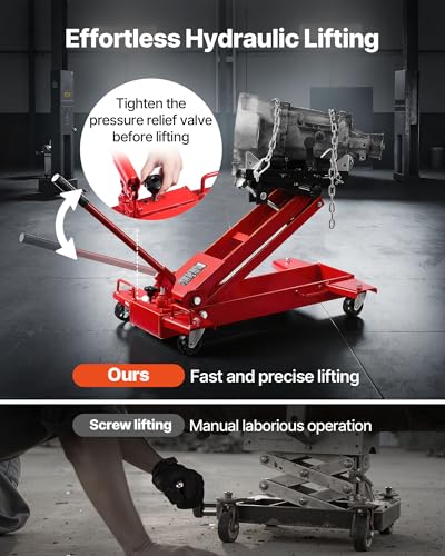 VEVOR Adjustable Floor Transmission Jack 2200 lbs/1T Low Profile Hydraulic Transmission Telescoping Heavy-Duty Lift Jack 7.28-27.6 in Lifting Height, 360° Swivel Front Wheels - size: 2200 lbs