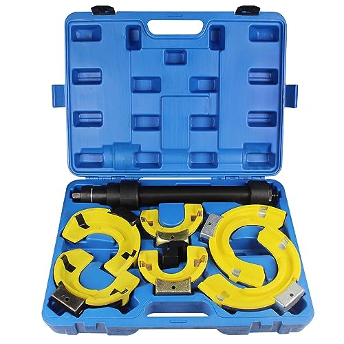 Macpherson Strut Spring Compressor Kit Interchangeable Fork Strut Coil Extractor Tool Set with Safety Guard and Carrying Case