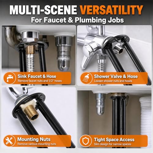 2 Pcs Multifunctional Basin Wrench Set, 11-in-1 Faucet Tool for Tight Spaces, Universal Sink Nut Spanner for Kitchen Bathroom Plumbing Repair