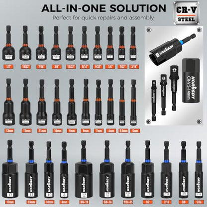 Upgraded 79-Piece Magnetic Impact Nut Driver Set, Metric & SAE with 3LB Magnetic Pickup Tool, Socket Adapters, Wing Nut Driver, Universal Sockets, Quick-Change Bit Holder & Extensions, Power Bits - style: Multi-Use Kit