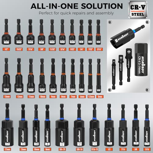 Upgraded 79-Piece Magnetic Impact Nut Driver Set, Metric & SAE with 3LB Magnetic Pickup Tool, Socket Adapters, Wing Nut Driver, Universal Sockets, Quick-Change Bit Holder & Extensions, Power Bits - style: Multi-Use Kit