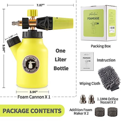Realyou Foam Cannon for Pressure Washer up to 4500 PSI, Premium Foam Sprayer with Easy Foam Dispensing, Car Wash Sprayer with 1 Liter Bottle - color: Gray