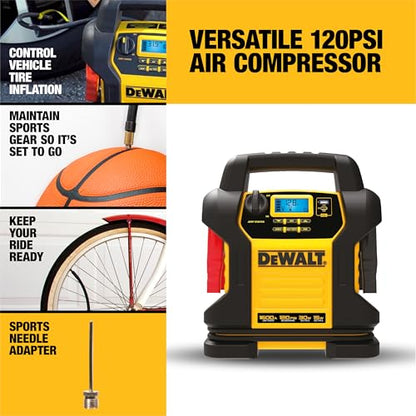 DEWALT Jump Starter DXAEJ14 1600 Amps with Compressor | Portable Power Station with 15W USB-A and 25W USB-C power