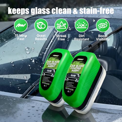 Ceramic Glass Cleaning Brush and Coating, Removes Dirt and Provides Hydrophobic Protection for Car Windows, Mirrors, Glass of Trucks, SUVs, and Household Glass Surfaces - 4 fl oz