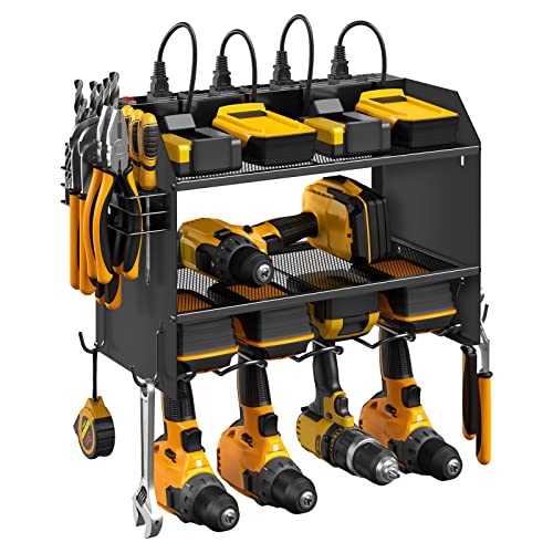 CCCEI Wall Mount Modular Tool Charging Organizer, Black, 1 Pack, 3 Tier. | Drill Battery Storage Rack with Hooks, Garage Workshop, Gifts for Men, Dad, Husband Anniversary, Birthday, Christmas - color: Black