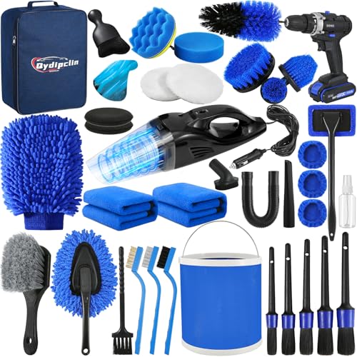 Qydipclin 38Pcs Car Detailing Kit, Car Detailing Brush Set, Car Wash Cleaning Kit, Car Detailing Brushes, Professional Car Care Kit for Interior Exterior Wheels, Blue - size: 38pcs