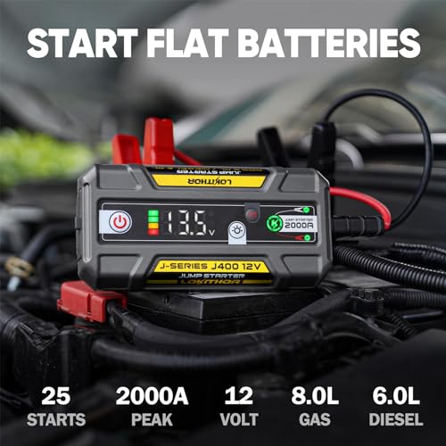 LOKITHOR J400 Jump Starter - 12V 2000A Lithium Battery Jump Pack, Portable Jump Box, Car Starter, Jumper Cables - for Up to 8.0L Gas & 6.0L Diesel Engines | ConnectMax Tech - Smart Digital Display - color: Yellow