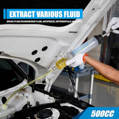 SMOTIVEPRO 500CC Fluid Extractor Pump, Automotive Fluid Change Syringe with a 42CM PU Long Hose & 2pcs 22CM PVC Extension Tubes