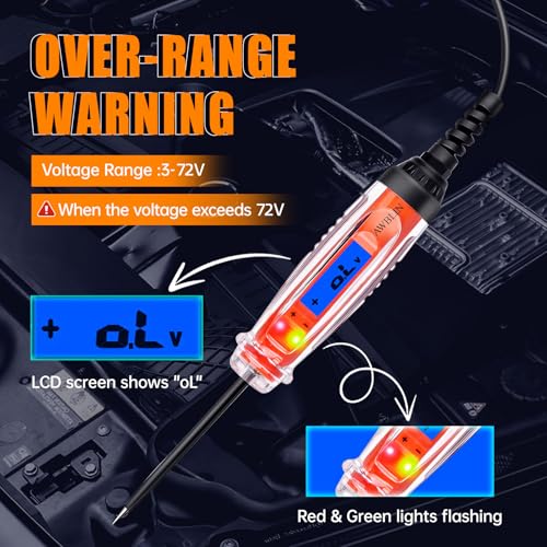 AWBLIN Automotive Test Light 3-72V DC Digital Light Tester | Voltmeter, Heavy Duty Auto Circuit Tester, LCD Backlight Display and LED Indication, Electric Test Pen with Illumination