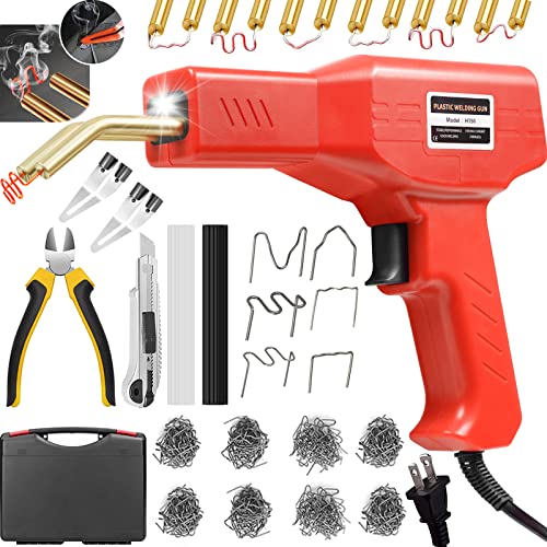 150W Upgraded Plastic Welder Kit,1000PCS Hot Stapler Welding Machine Car Bumper Repair Kit,2 in 1 Plastic Welder Soldering Gun with Weld Rods,6 Types Staples for Bumper/Kayak/Plastic Product Repairs - color: Red