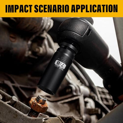 1/2 Inch Drive 7/8 Inch Deep SAE 6 Point CR-MO Impact Socket | Radius Corner Design,Square Chamfered Opening,Axle Nut Impact Grade Socket for Easy Removal - size: 1/2” Drive 7/8 Deep, style: 1/2" Drive Deep Socket