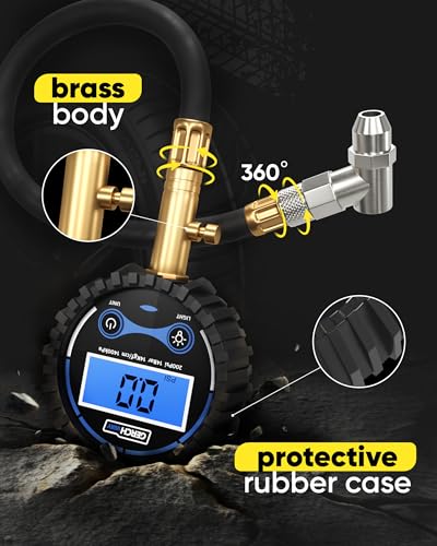 GERCHWAY Digital Tire Pressure Gauge 200 PSI - Accurate Air Pressure Gauge for Tires with Easy-to-Read Numbers & 45° Angle Chuck