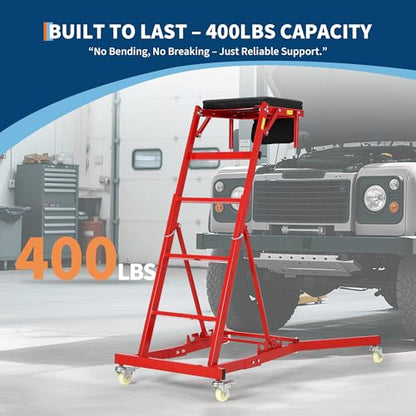 Top Automotive Creeper, 400LBS Capacity Adjustable Mechanic Creeper (49.2"-68.9") with Locking Wheels & Tool Pouch, High Top Car Creeper for Truck, SUV, Garage Repair - color: Red