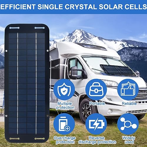 Solar Panel Kit - 12V Solar Trickle Charger, IP65 Portable Solar Powered Charger Kit with 4 Suction Cups, High-Efficiency Car Battery Charger Maintainer for Car RV Boat Motorcycle