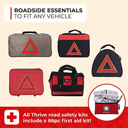 Thrive Car Emergency Kit & Roadside Emergency Car Kit - 104-Piece Set, Red Canvas Bag, Universal Fit - Jumper Cables, Escape Hammer & Tire Gauge - Road Trip Essentials & Emergency Supplies - color: Red Canvas Bag