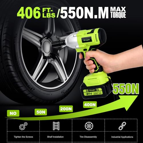 Cordless Impact Wrench 550N.m (406 Ft-lbs), 1/2" Power Brushless Impact Gun with 4.0Ah Battery for Car Home, Electric High Torque Impact Driver - Ideal for Mechanic, Mechanical Engineer