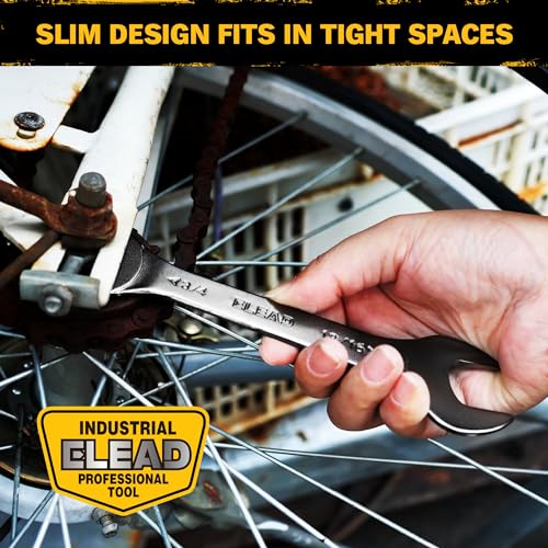 ELEAD 9-Piece Super-Thin Open End Wrench Set, SAE 1/4"-1-1/16", CR-V Nickel Plated, 3 mm Thickness Ultra-Slim Wrench Set for Tight Spaces, Durable Roll-Up Pouch for Mechanics - color: 9-piece Super-thin Sae Black