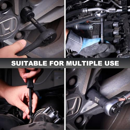 WIILDIS 70pcs 3/8" Drive Impact Socket Set,Standard SAE(5/16 to 3/4-Inch) Metric Size(8-22mm), CR-V Steel Deep Socket Kit, Adapters, Ratchet Handle, Screwdriver Bit Set, Sliding T Bar, 6 Point - size: 70-Piece