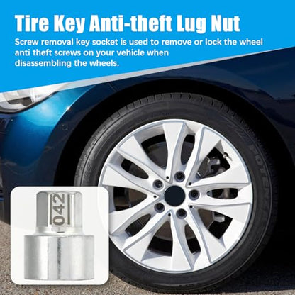 5 Pcs Anti Theft Lugnut Socket, Metal Wheel Lock Key Lug Nut Wheel Lock Key Removal Kit for 1 3 5 6 7Series X4 X5 X6 Z4 (042) - size: 042