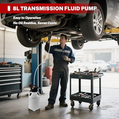 BILITOOLS 8L(2.1 gal) Transmission Fluid Pump Air Operated, 15 ATF Adapters | Fluid Transfer Pump Automotive, Pneumatic Vacuum Oil Fluid Extractor Dispenser, ATF Refill Kit