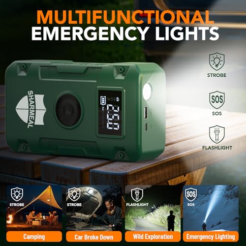 Sharmeal Jump Starter 7000A, 12V Car Battery Jump Starter with Air Compressor (Up to All Gas or 12.0L Diesel Engine), Battery Booster with 3 Modes Flashlight and Jumper Cable - color: Green-7000A+ Air Compressor