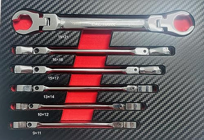 Cal-Hawk 6-Pc 9mm - 21mm Flex Head Flare Nut Wrench Set, HEX SHAPE HEAD, CCWFFNW6M